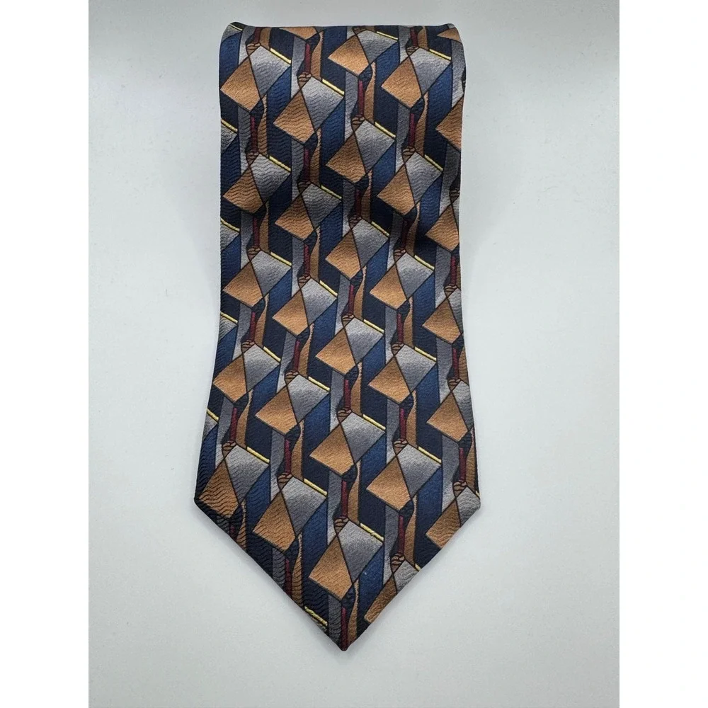 Jimmy Z Jerry Rice Collection One Silk Tie Blue Gold Geometric Abstract USA Made